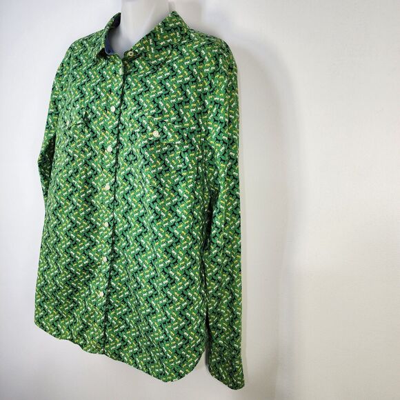 Talbots Shirt Size 14 Button Up Roll Tab Long Sleeves Equestrian Horse Green - Picture 6 of 10